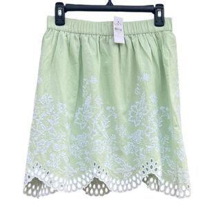 NWT LOFT light green eyelet embroidery skirt with a scalloped hem size small